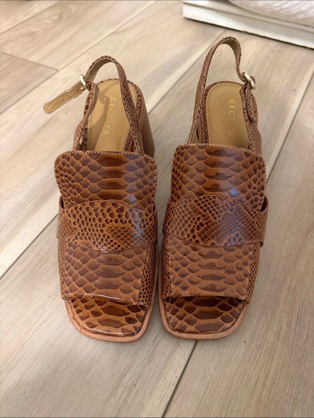 Cecelia Brown alligator Embossed Slingback Heels